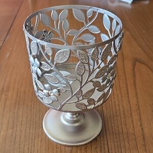 Silver Floral Metal Candle Holder